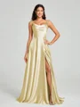 A-line/Princess Square Sweep Train Sleeveless Silk Like Satin Bridesmaid Dress