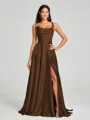 A-line/Princess Square Sweep Train Sleeveless Silk Like Satin Bridesmaid Dress