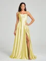 A-line/Princess Square Sweep Train Sleeveless Silk Like Satin Bridesmaid Dress