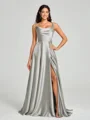 A-line/Princess Square Sweep Train Sleeveless Silk Like Satin Bridesmaid Dress
