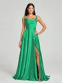 A-line/Princess Square Sweep Train Sleeveless Silk Like Satin Bridesmaid Dress