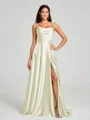 A-line/Princess Square Sweep Train Sleeveless Silk Like Satin Bridesmaid Dress