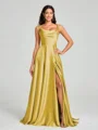 A-line/Princess Square Sweep Train Sleeveless Silk Like Satin Bridesmaid Dress
