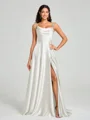 A-line/Princess Square Sweep Train Sleeveless Silk Like Satin Bridesmaid Dress