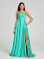 A-line/Princess Square Sweep Train Sleeveless Silk Like Satin Bridesmaid Dress