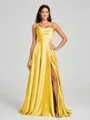 A-line/Princess Square Sweep Train Sleeveless Silk Like Satin Bridesmaid Dress