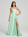 A-line/Princess Square Sweep Train Sleeveless Silk Like Satin Bridesmaid Dress
