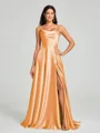 A-line/Princess Square Sweep Train Sleeveless Silk Like Satin Bridesmaid Dress