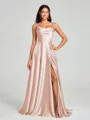 A-line/Princess Square Sweep Train Sleeveless Silk Like Satin Bridesmaid Dress