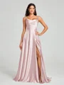 A-line/Princess Square Sweep Train Sleeveless Silk Like Satin Bridesmaid Dress