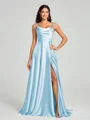 A-line/Princess Square Sweep Train Sleeveless Silk Like Satin Bridesmaid Dress
