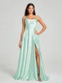 A-line/Princess Square Sweep Train Sleeveless Silk Like Satin Bridesmaid Dress