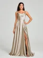 A-line/Princess Square Sweep Train Sleeveless Silk Like Satin Bridesmaid Dress