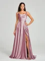 A-line/Princess Square Sweep Train Sleeveless Silk Like Satin Bridesmaid Dress