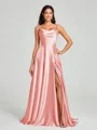 A-line/Princess Square Sweep Train Sleeveless Silk Like Satin Bridesmaid Dress