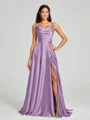 A-line/Princess Square Sweep Train Sleeveless Silk Like Satin Bridesmaid Dress