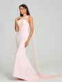 Sheath/Column One-Shoulder Sweep Train Sleeveless Stretch Crepe Bridesmaid Dress