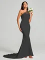 Sheath/Column One-Shoulder Sweep Train Sleeveless Stretch Crepe Bridesmaid Dress