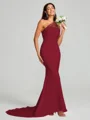 Sheath/Column One-Shoulder Sweep Train Sleeveless Stretch Crepe Bridesmaid Dress