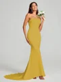 Sheath/Column One-Shoulder Sweep Train Sleeveless Stretch Crepe Bridesmaid Dress