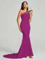 Sheath/Column One-Shoulder Sweep Train Sleeveless Stretch Crepe Bridesmaid Dress
