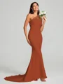 Sheath/Column One-Shoulder Sweep Train Sleeveless Stretch Crepe Bridesmaid Dress