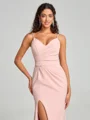 Sheath/Column V-neck Sweep Train Sleeveless Stretch Crepe Bridesmaid Dress
