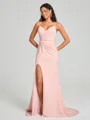 Sheath/Column V-neck Sweep Train Sleeveless Stretch Crepe Bridesmaid Dress