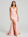 Sheath/Column V-neck Sweep Train Sleeveless Stretch Crepe Bridesmaid Dress