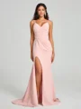 Sheath/Column V-neck Sweep Train Sleeveless Stretch Crepe Bridesmaid Dress