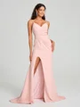 Sheath/Column V-neck Sweep Train Sleeveless Stretch Crepe Bridesmaid Dress
