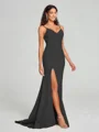 Sheath/Column V-neck Sweep Train Sleeveless Stretch Crepe Bridesmaid Dress