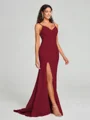 Sheath/Column V-neck Sweep Train Sleeveless Stretch Crepe Bridesmaid Dress