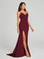 Sheath/Column V-neck Sweep Train Sleeveless Stretch Crepe Bridesmaid Dress