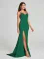 Sheath/Column V-neck Sweep Train Sleeveless Stretch Crepe Bridesmaid Dress