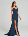 Sheath/Column V-neck Sweep Train Sleeveless Stretch Crepe Bridesmaid Dress