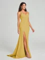 Sheath/Column V-neck Sweep Train Sleeveless Stretch Crepe Bridesmaid Dress