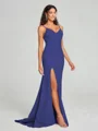 Sheath/Column V-neck Sweep Train Sleeveless Stretch Crepe Bridesmaid Dress