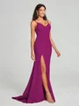 Sheath/Column V-neck Sweep Train Sleeveless Stretch Crepe Bridesmaid Dress