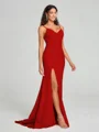 Sheath/Column V-neck Sweep Train Sleeveless Stretch Crepe Bridesmaid Dress