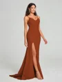 Sheath/Column V-neck Sweep Train Sleeveless Stretch Crepe Bridesmaid Dress