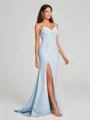 Sheath/Column V-neck Sweep Train Sleeveless Stretch Crepe Bridesmaid Dress