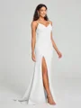 Sheath/Column V-neck Sweep Train Sleeveless Stretch Crepe Bridesmaid Dress