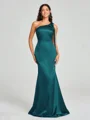 Sheath/Column One-Shoulder Floor-Length Sleeveless Silk Like Satin Bridesmaid Dress