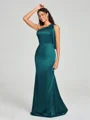 Sheath/Column One-Shoulder Floor-Length Sleeveless Silk Like Satin Bridesmaid Dress