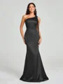 Sheath/Column One-Shoulder Floor-Length Sleeveless Silk Like Satin Bridesmaid Dress