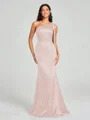 Sheath/Column One-Shoulder Floor-Length Sleeveless Silk Like Satin Bridesmaid Dress