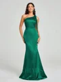 Sheath/Column One-Shoulder Floor-Length Sleeveless Silk Like Satin Bridesmaid Dress
