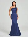 Sheath/Column One-Shoulder Floor-Length Sleeveless Silk Like Satin Bridesmaid Dress
