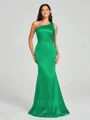 Sheath/Column One-Shoulder Floor-Length Sleeveless Silk Like Satin Bridesmaid Dress